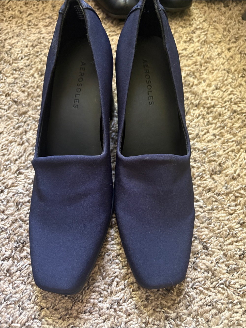 AEROSOLES Navy Square-Toe Slip-On Heels